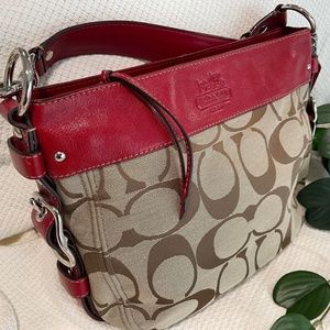 Coach Over the Shoulder Tan and Red Purse #F12657